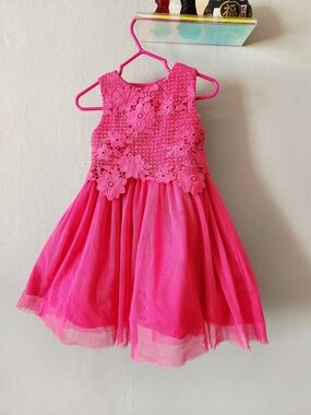 Young Dimension Pink Floral Lace Top Tulle Skirt Formal Dress